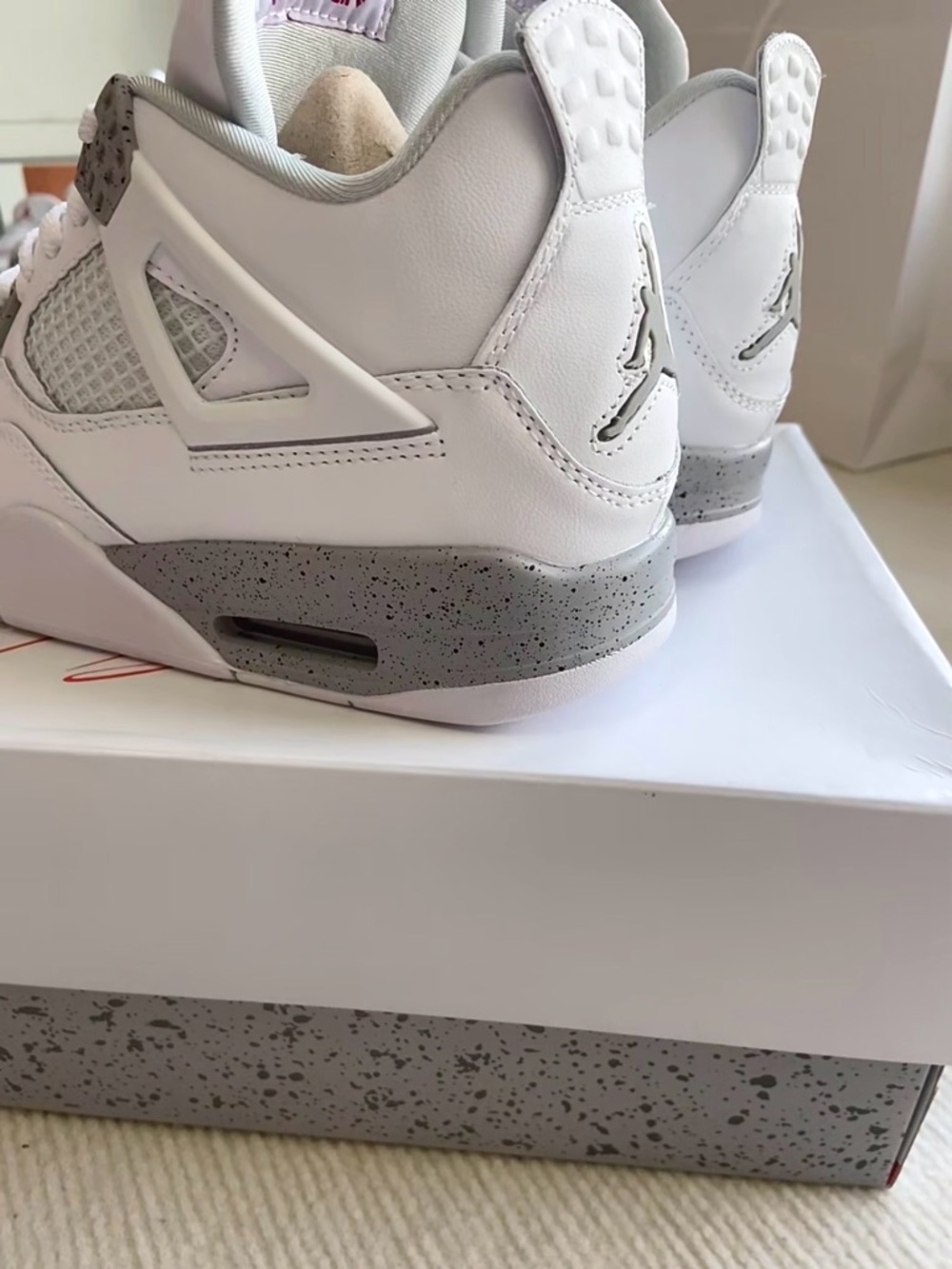 Air Jordan 4 Retro ‘White Oreo’ 2021 -Men’s Sneakers Shoes w/ Red Accents - Picture 5 of 5